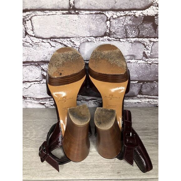 7 Seven For All Mankind Purple Patent Platform Sandals Heels Women Sz 37EU/6.5US - Picture 8 of 16